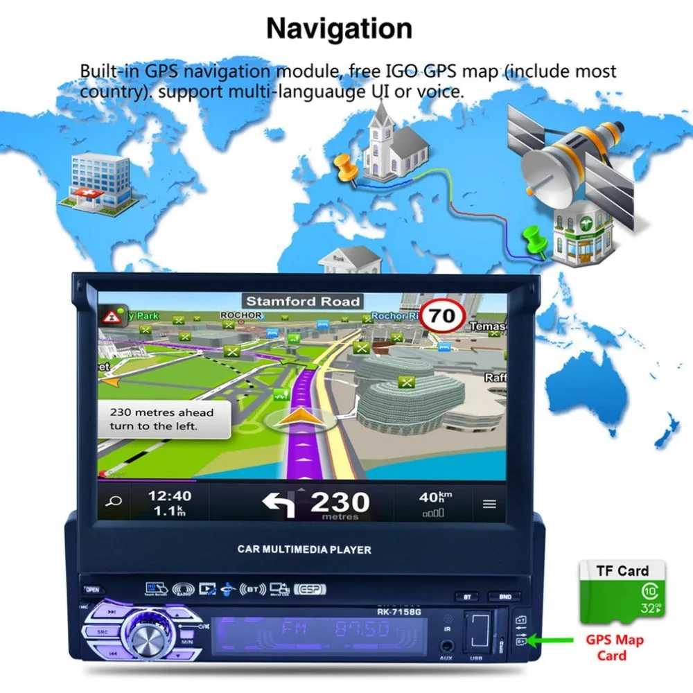 RK-7158G Professional 7 Inch Full Automatic HD Digital Touch Screen Car MP5 Player Car GPS Navigation Multimedia Player