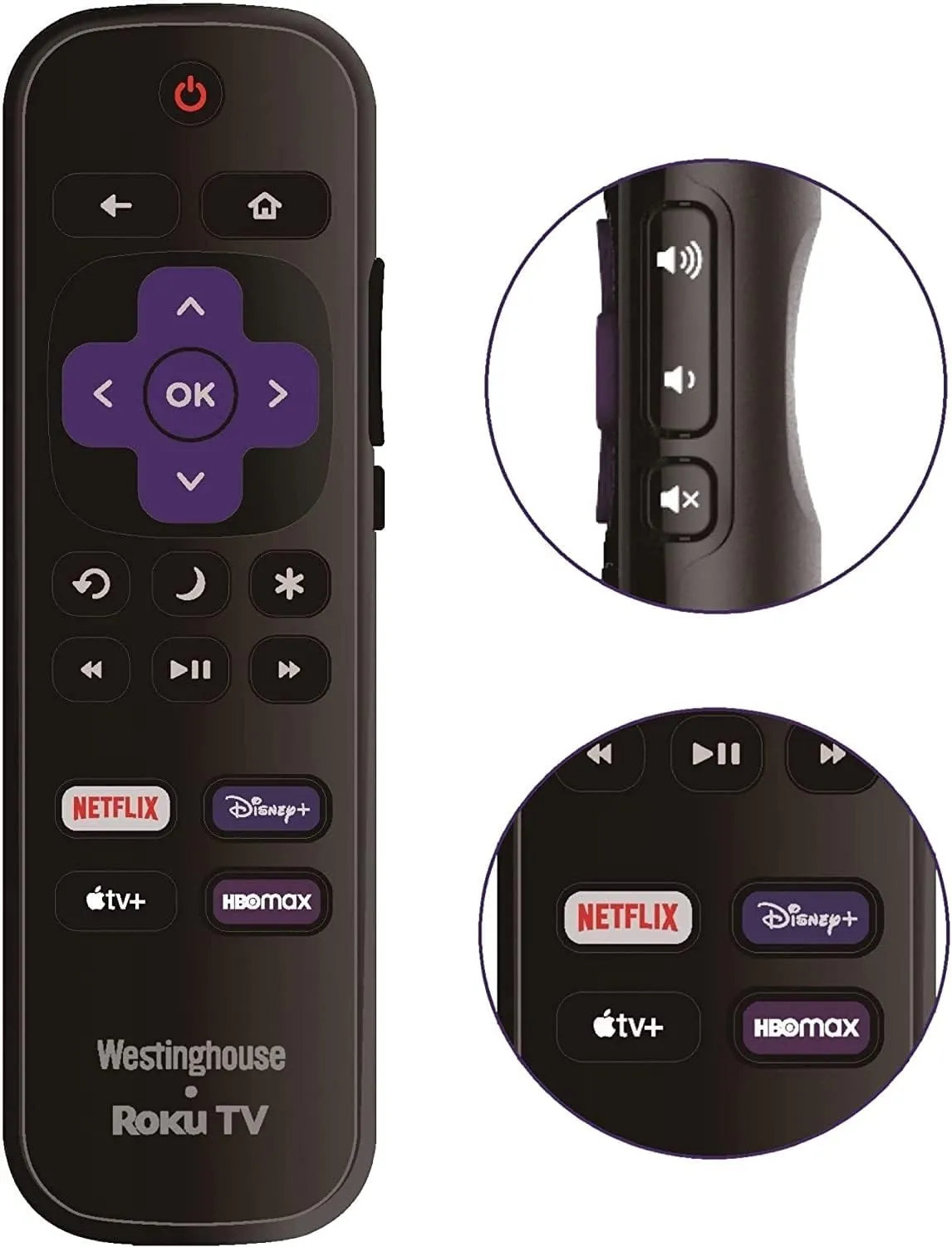Roku Remote - Hotkeys: Netflix, Disney  , Apple TV, Max