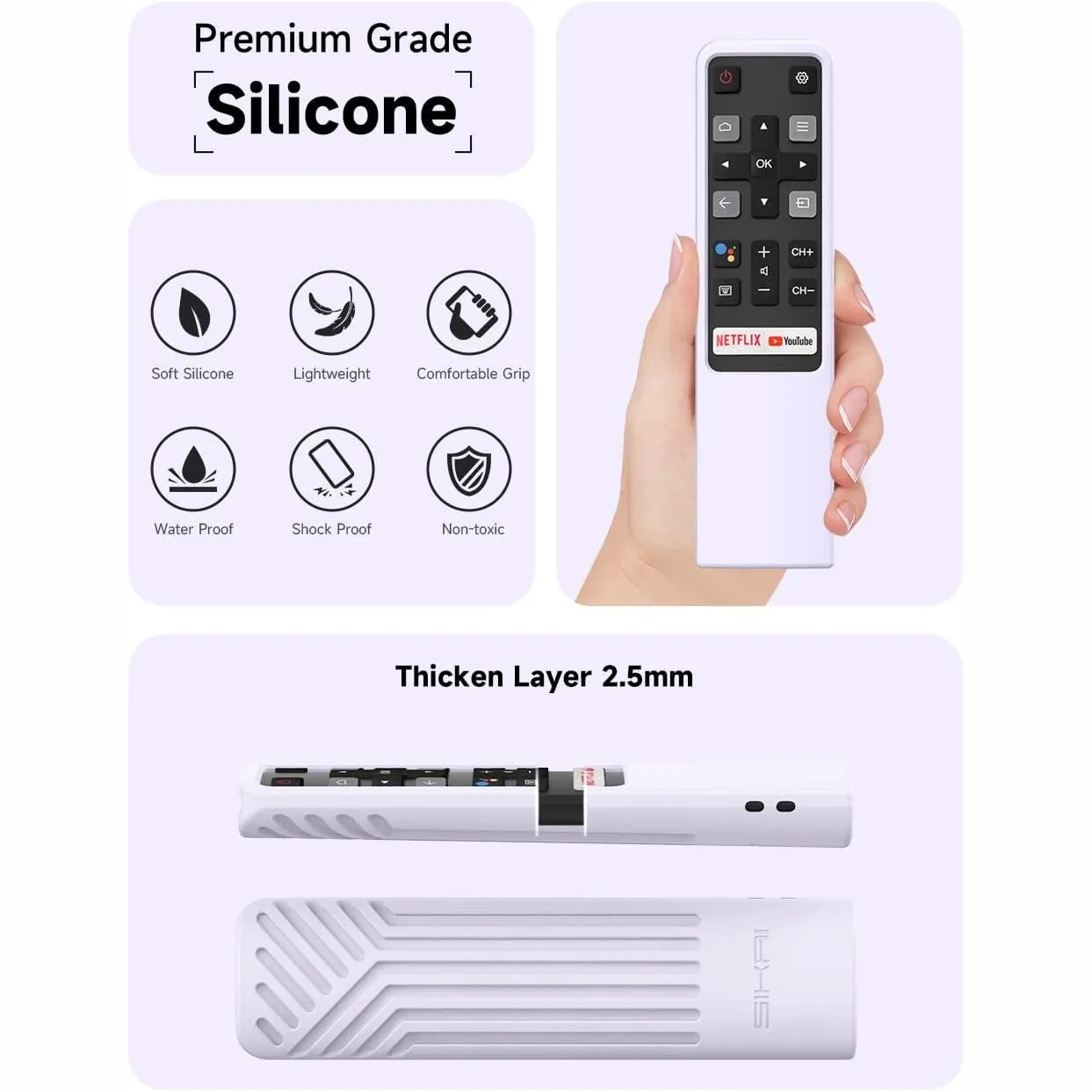 SIKAI silicone case compatible with TCL RC802V remote control, remote control for TCL EP680 S434 S334 S330 S430 Series Android HDR TV Remote Cover