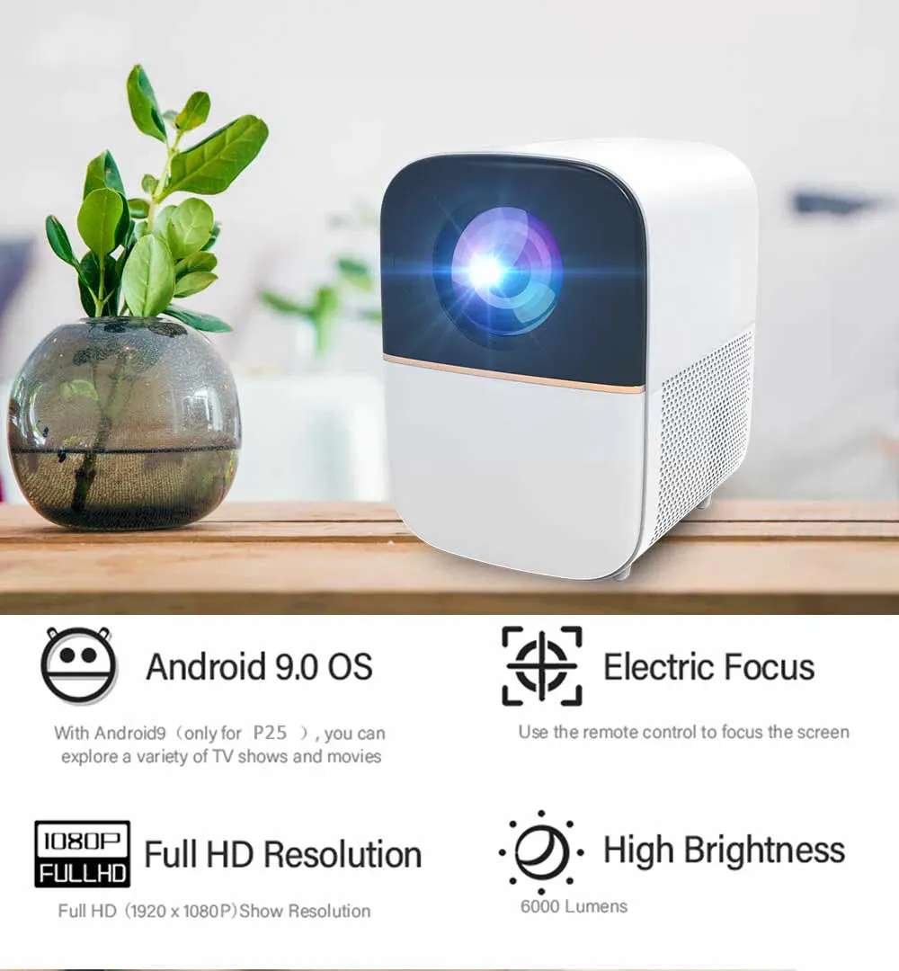 Smart Android Projector 250ANSI Lumens | |1080P Portable Outdoor Movie Projector 4K Supported