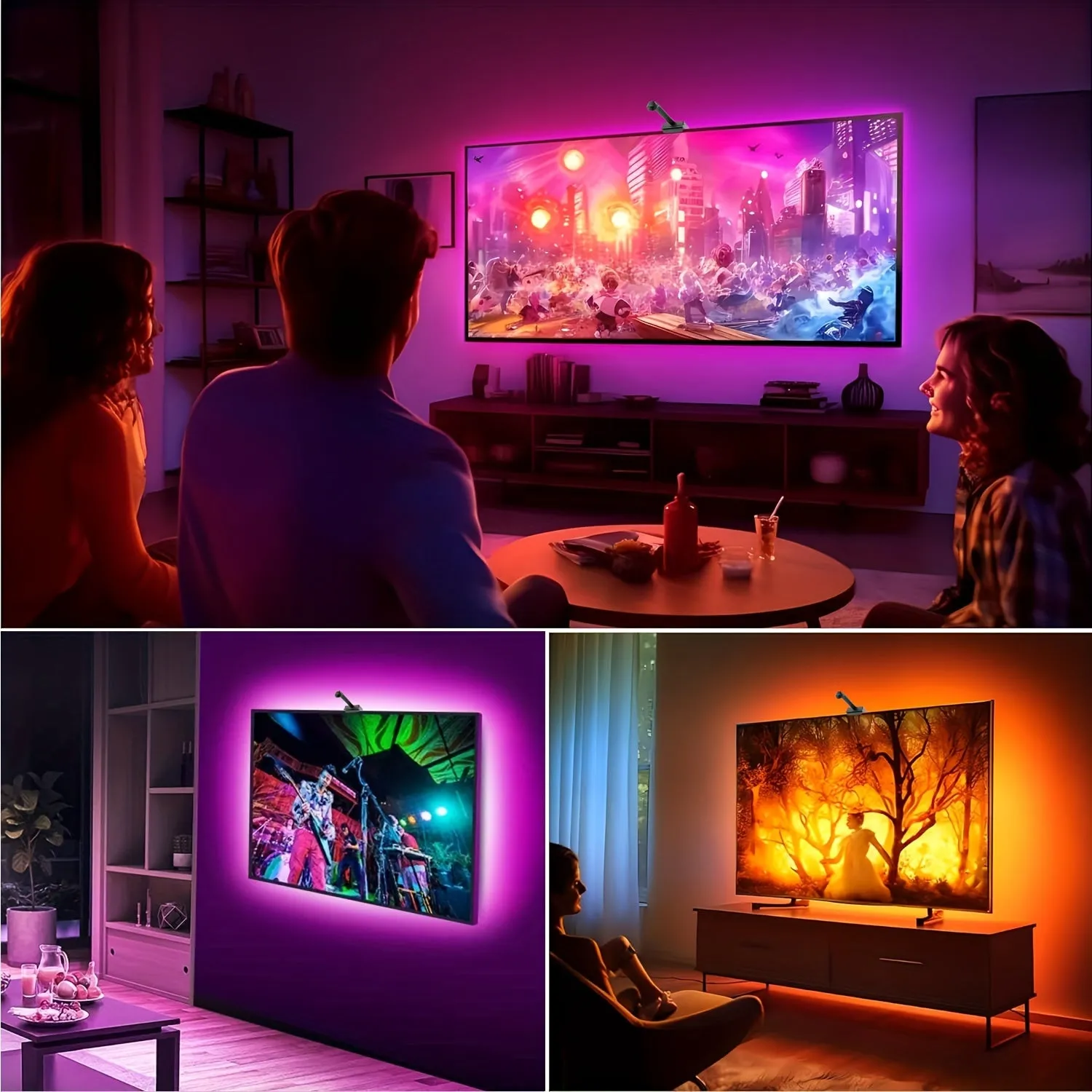 Smart Led Tv Backlight Kit With Ar Sensor - 3.81meter To 5.0meter, Usb Powered, App & Music Sync, For 139.7-215.9cm Tvs And Monitors