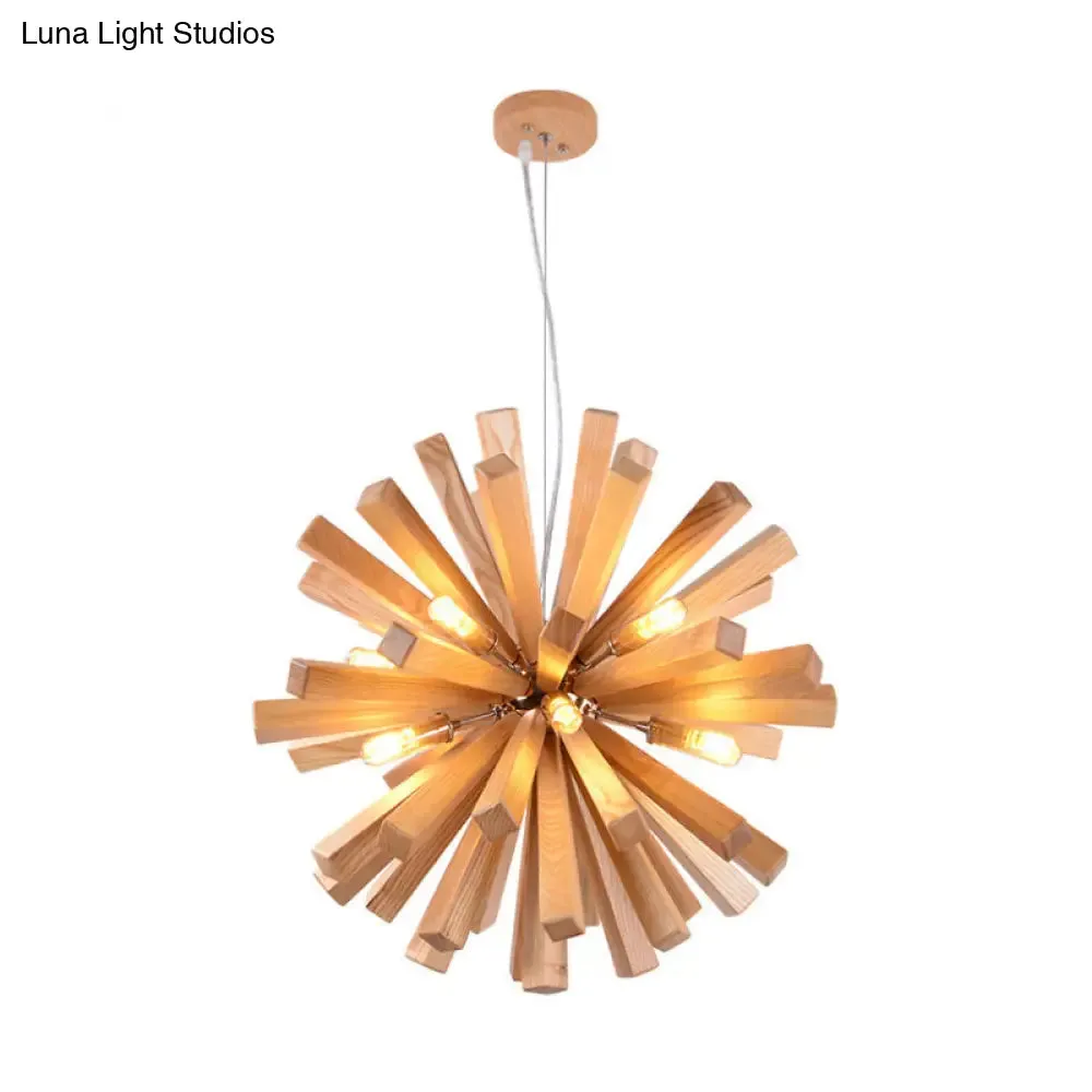 Starburst Chandelier Pendant Light Modernism Wood 14"/20.5"/28" Dia LED Beige Hanging Ceiling Light