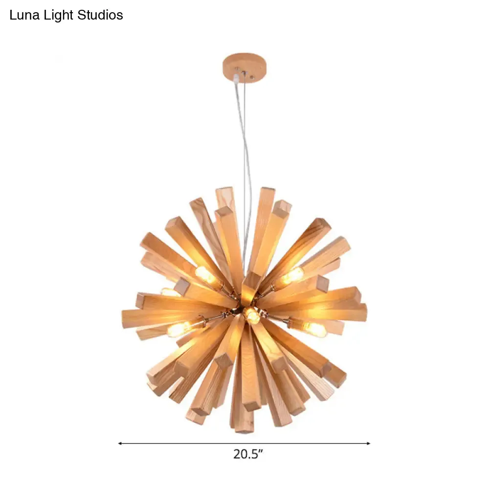 Starburst Chandelier Pendant Light Modernism Wood 14"/20.5"/28" Dia LED Beige Hanging Ceiling Light