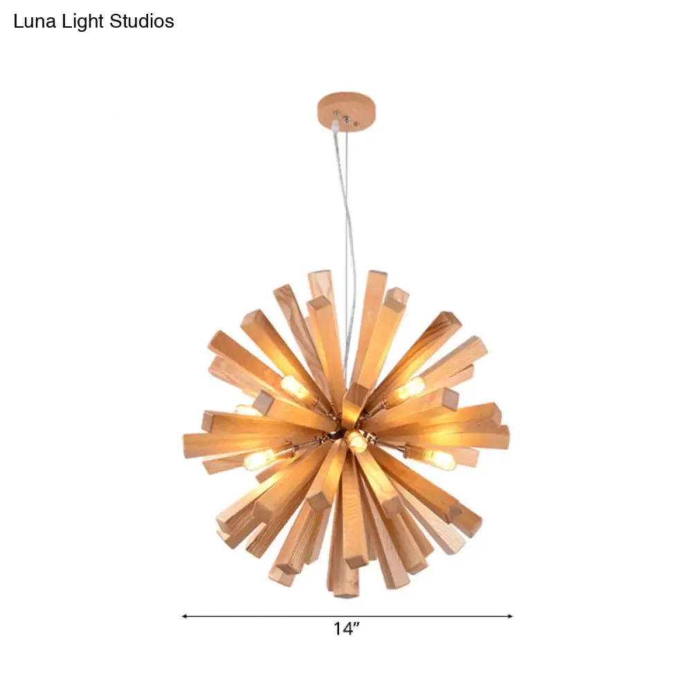 Starburst Chandelier Pendant Light Modernism Wood 14"/20.5"/28" Dia LED Beige Hanging Ceiling Light