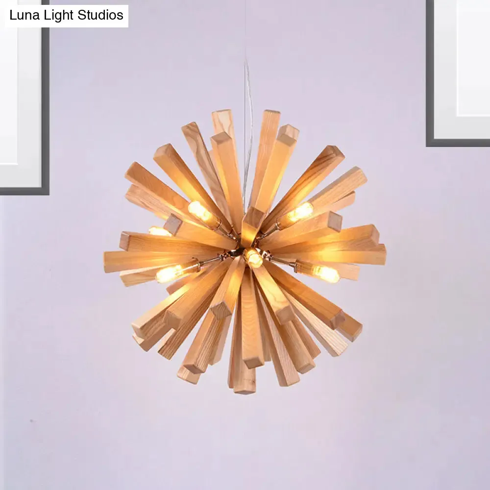 Starburst Chandelier Pendant Light Modernism Wood 14"/20.5"/28" Dia LED Beige Hanging Ceiling Light