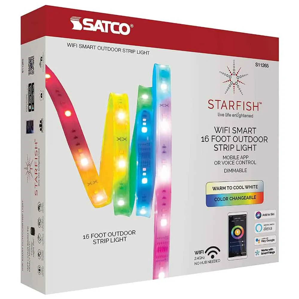 Starfish Wifi Smart Outdoor LED Strip Light kit, 16 feet Tape with Power Supply, Color Changing RGB and Tunable White, 12V