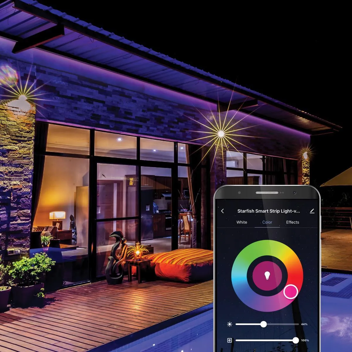 Starfish Wifi Smart Outdoor LED Strip Light kit, 16 feet Tape with Power Supply, Color Changing RGB and Tunable White, 12V