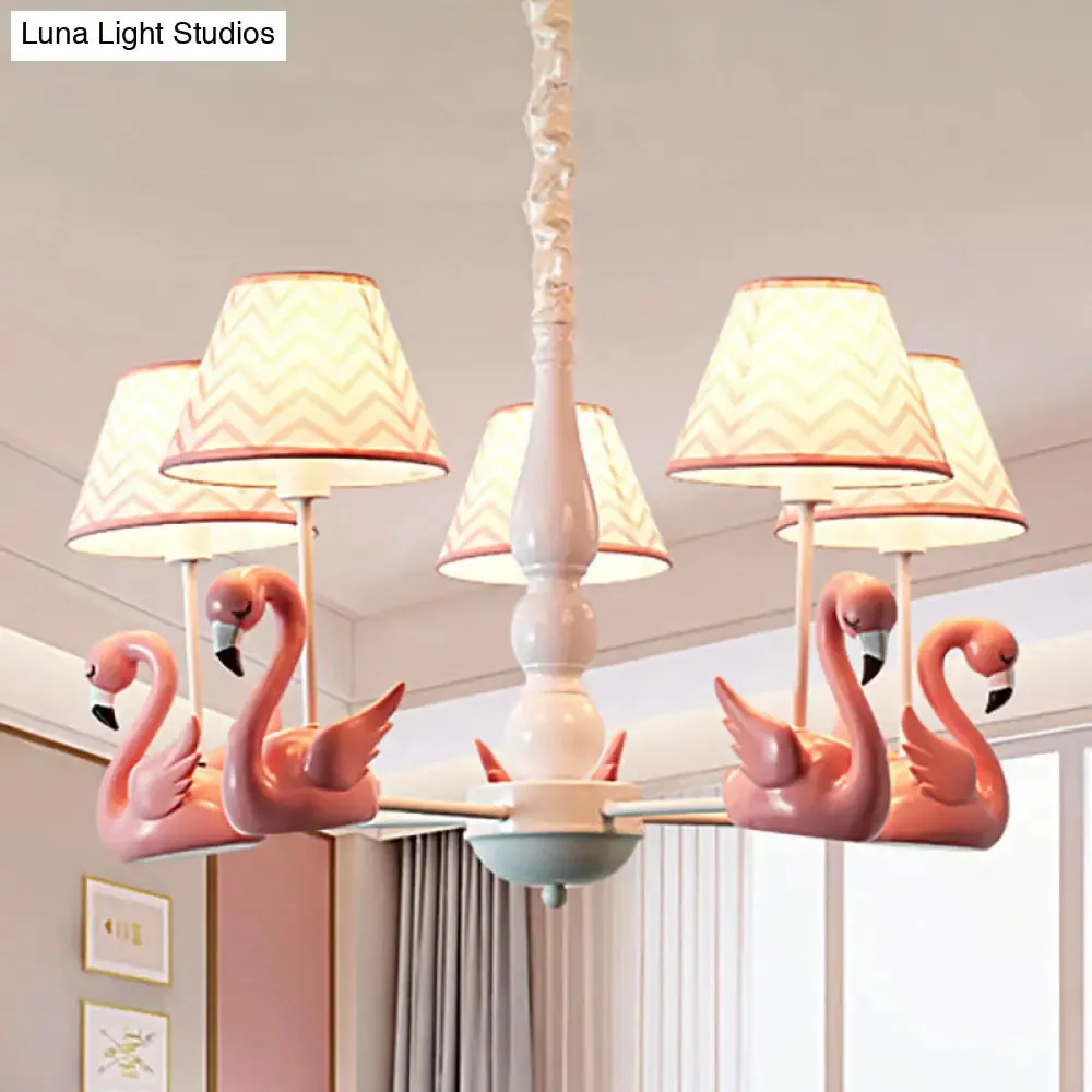 Swan Fabric Hanging Pendant Light Fixture with Zig Zag Design - Modern 5-Light Solution for Living Room
