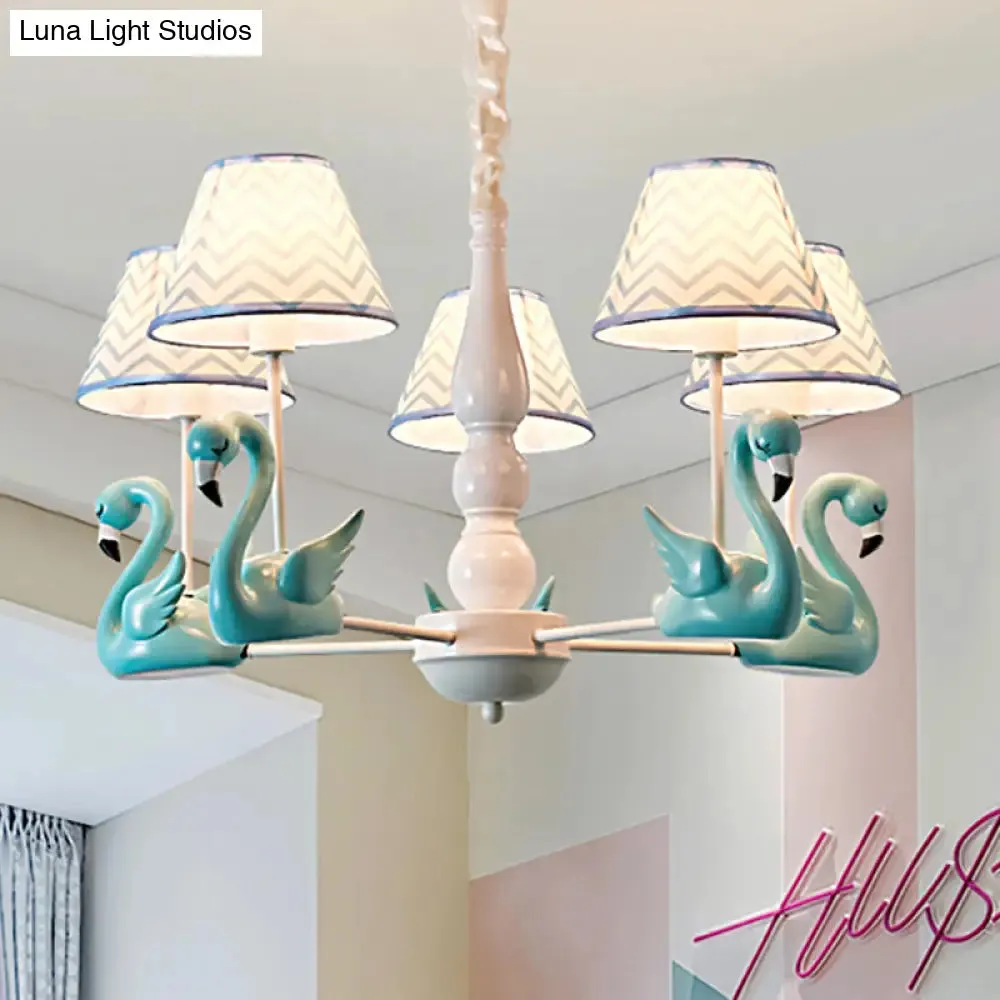 Swan Fabric Hanging Pendant Light Fixture with Zig Zag Design - Modern 5-Light Solution for Living Room