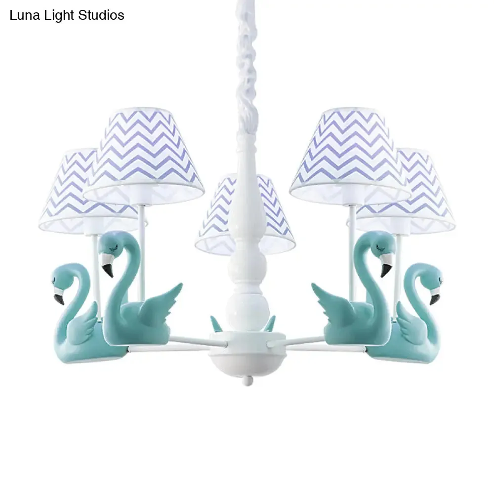 Swan Fabric Hanging Pendant Light Fixture with Zig Zag Design - Modern 5-Light Solution for Living Room