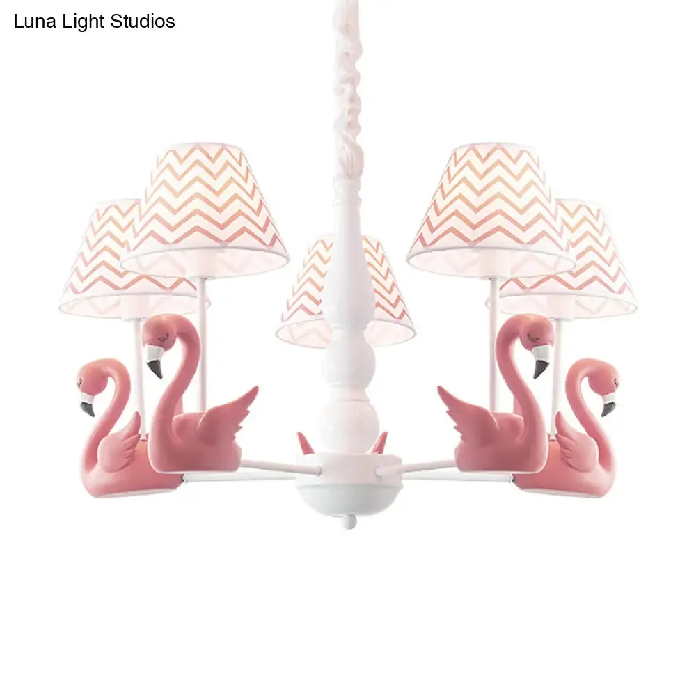 Swan Fabric Hanging Pendant Light Fixture with Zig Zag Design - Modern 5-Light Solution for Living Room