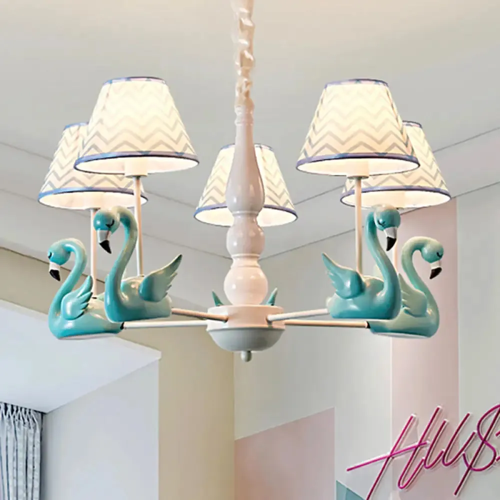 Swan Fabric Hanging Pendant Light Fixture with Zig Zag Design - Modern 5-Light Solution for Living Room