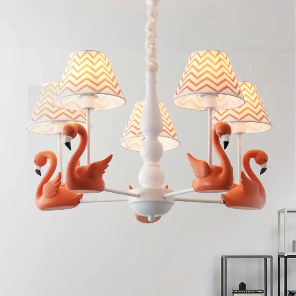 Swan Fabric Hanging Pendant Light Fixture with Zig Zag Design - Modern 5-Light Solution for Living Room