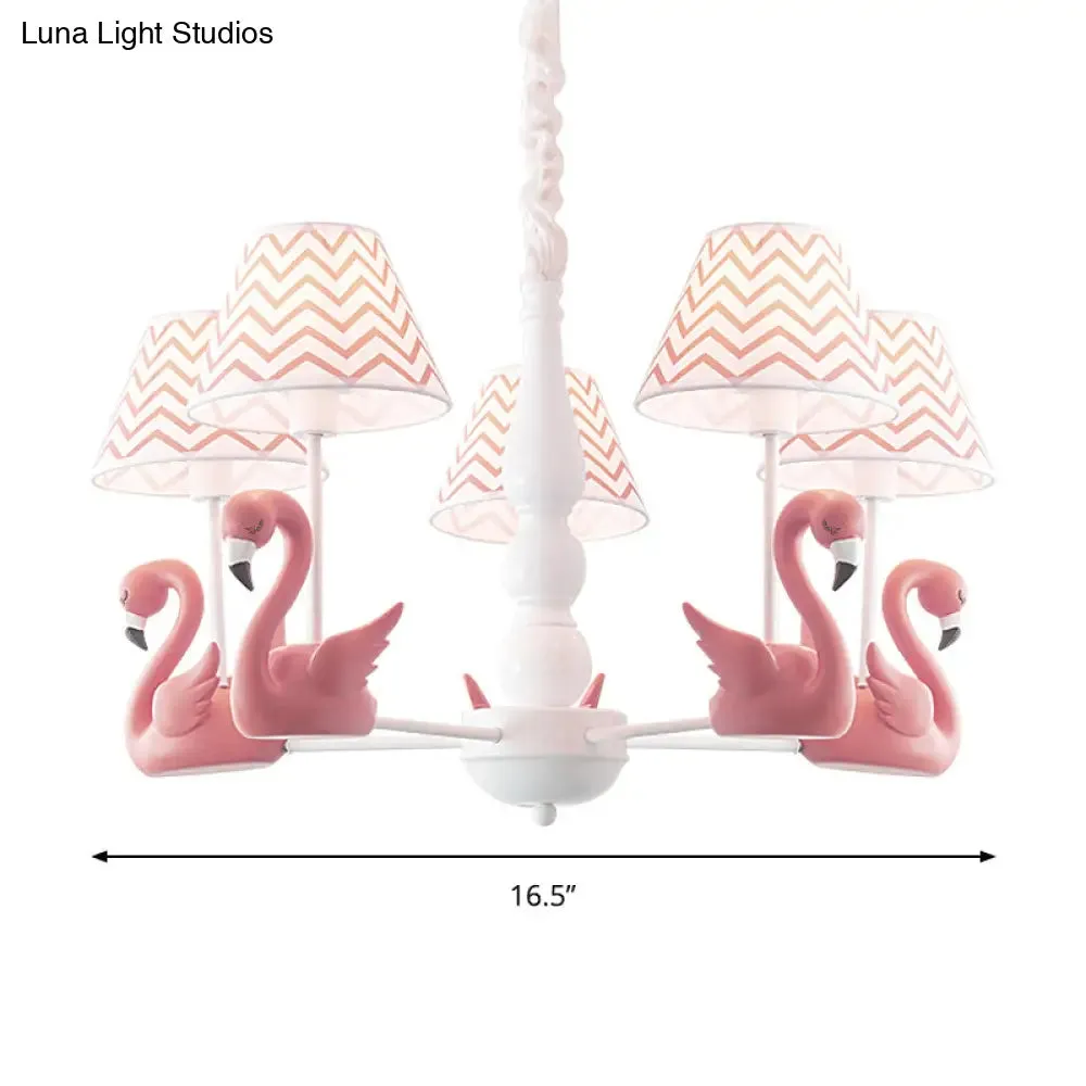 Swan Fabric Hanging Pendant Light Fixture with Zig Zag Design - Modern 5-Light Solution for Living Room