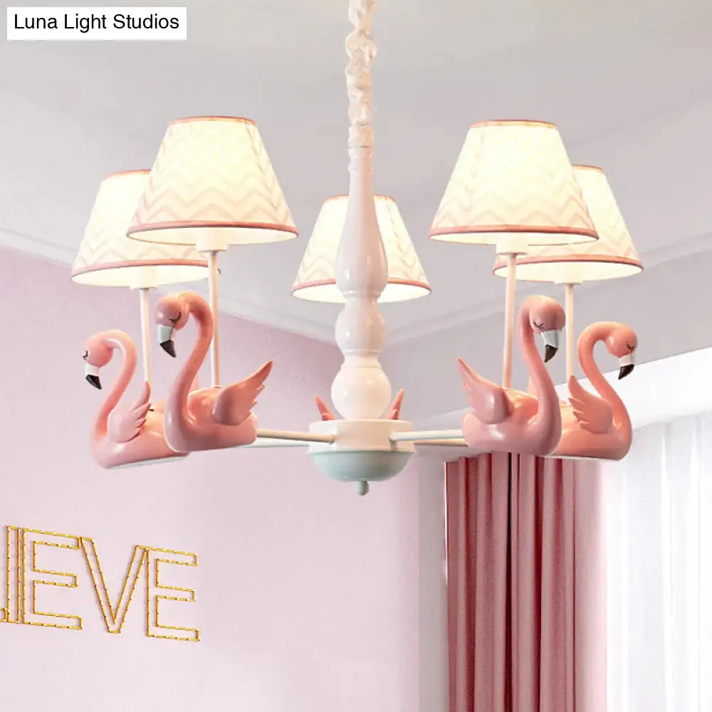 Swan Fabric Hanging Pendant Light Fixture with Zig Zag Design - Modern 5-Light Solution for Living Room