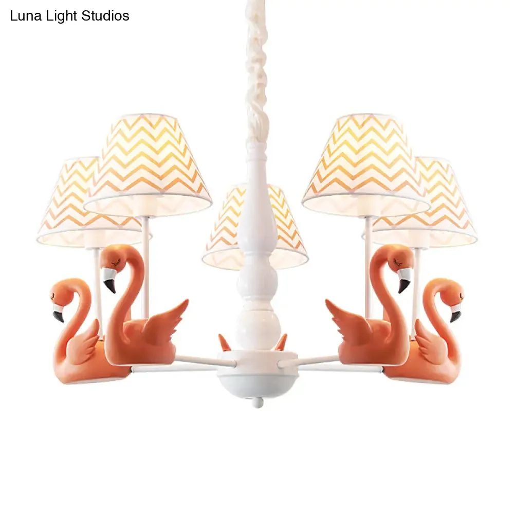 Swan Fabric Hanging Pendant Light Fixture with Zig Zag Design - Modern 5-Light Solution for Living Room