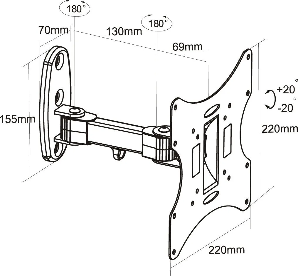 Swing Arm TV Wall Bracket 23" 24" 28" 32" 37" 40" 42" 43" Tilt 20° VESA Max 200x200 Black