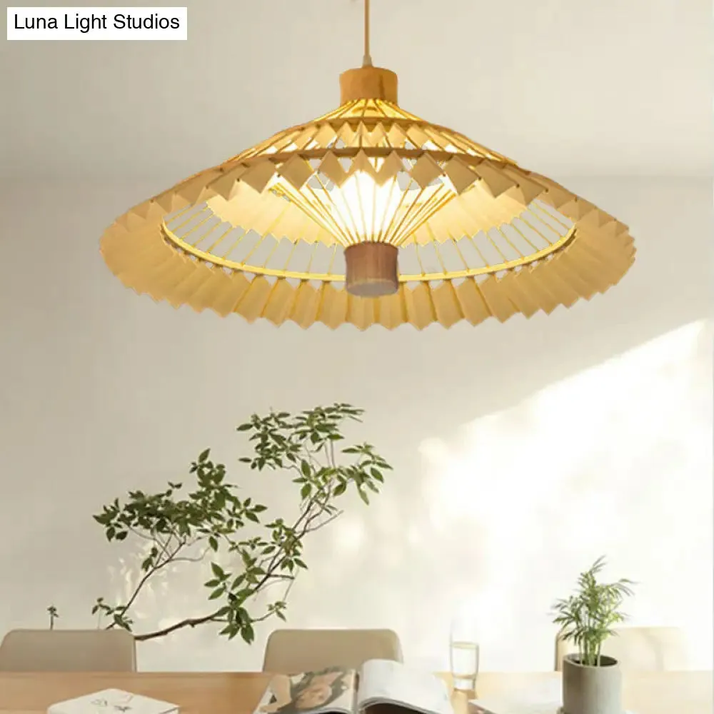 Tapered Bamboo Pendant Light - 1 Bulb, 19.5"/23.5" Wide, Beige Hanging Lamp Kit