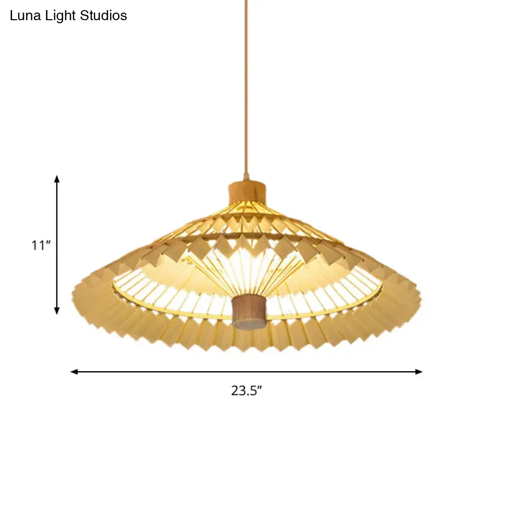 Tapered Bamboo Pendant Light - 1 Bulb, 19.5"/23.5" Wide, Beige Hanging Lamp Kit