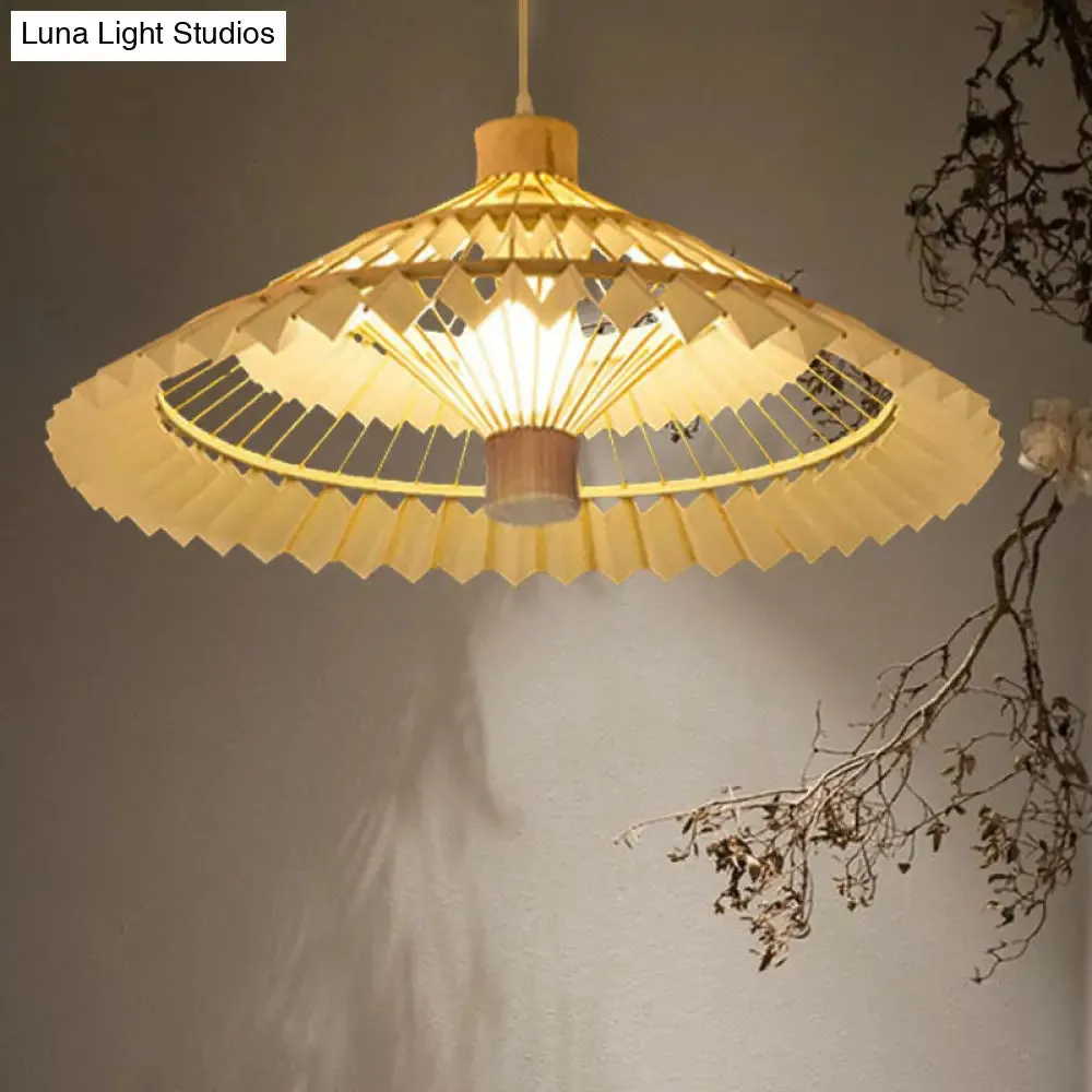 Tapered Bamboo Pendant Light - 1 Bulb, 19.5"/23.5" Wide, Beige Hanging Lamp Kit