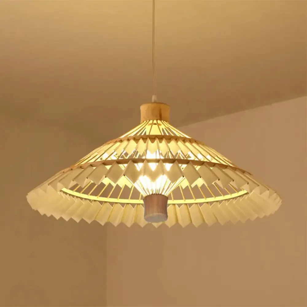 Tapered Bamboo Pendant Light - 1 Bulb, 19.5"/23.5" Wide, Beige Hanging Lamp Kit