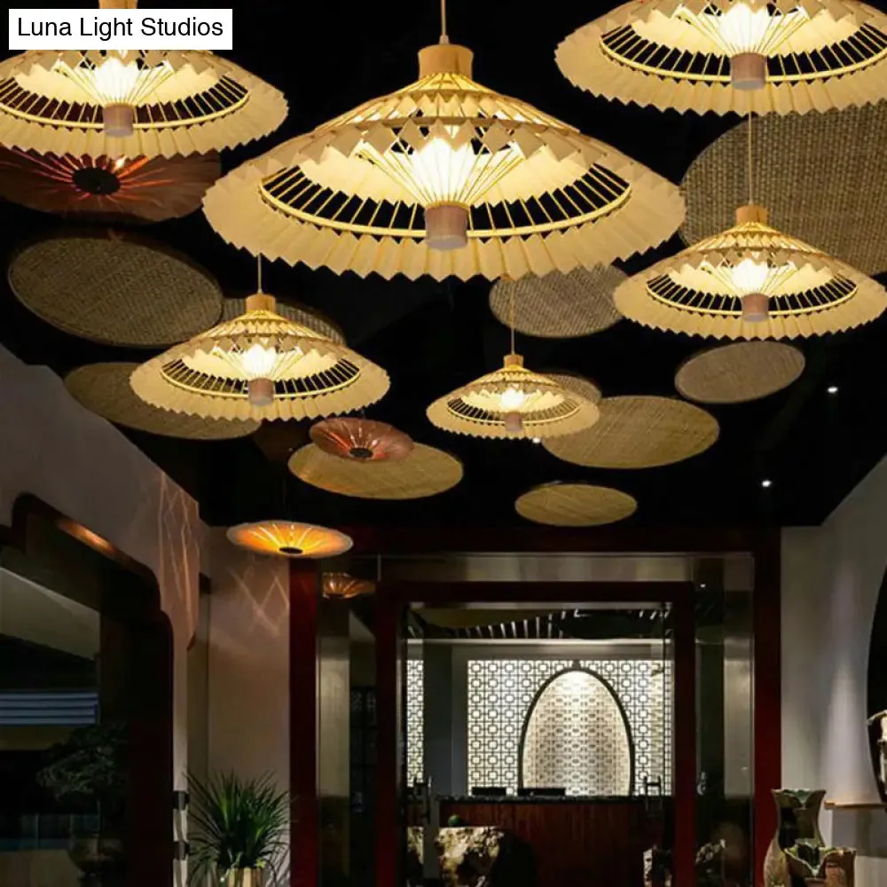 Tapered Bamboo Pendant Light - 1 Bulb, 19.5"/23.5" Wide, Beige Hanging Lamp Kit