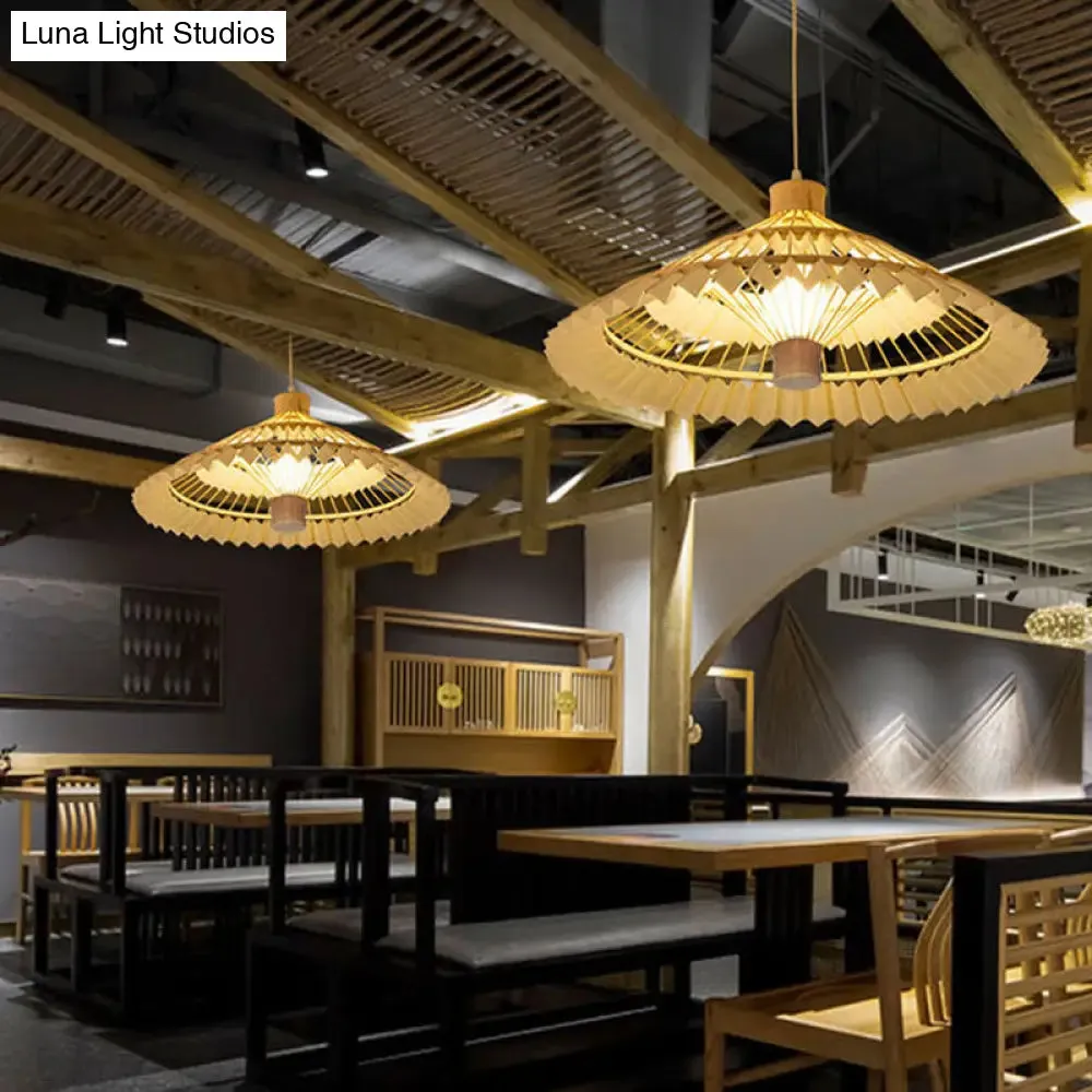 Tapered Bamboo Pendant Light - 1 Bulb, 19.5"/23.5" Wide, Beige Hanging Lamp Kit
