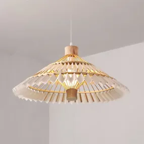 Tapered Bamboo Pendant Light - 1 Bulb, 19.5"/23.5" Wide, Beige Hanging Lamp Kit