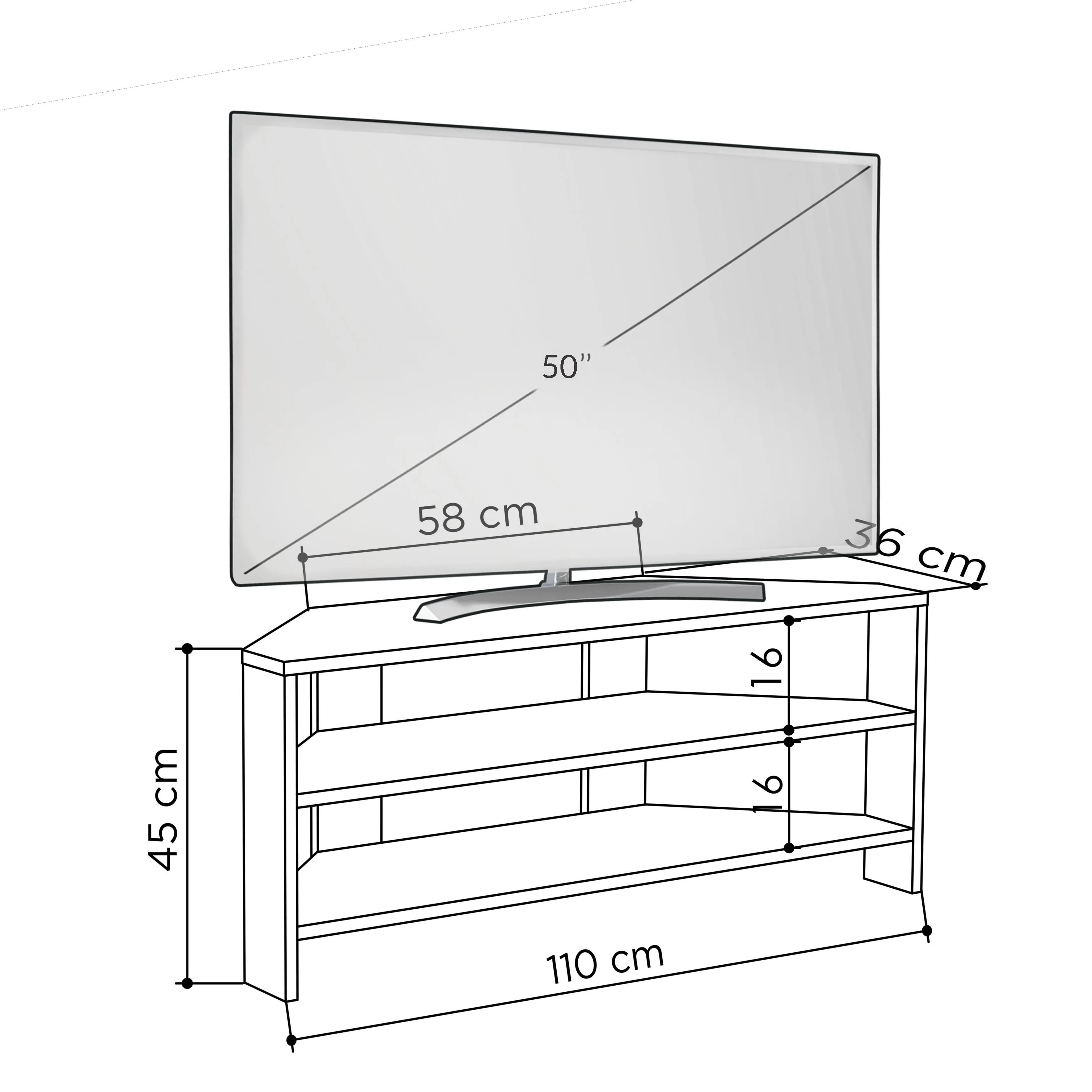 Thales Corner Modern TV Stand Multimedia Centre Corner 110cm