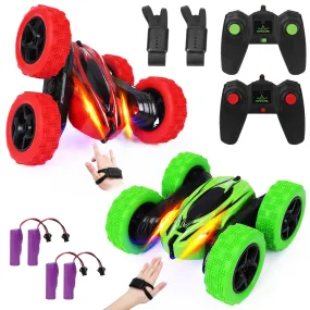 THINKMAX 2Pack RC Stunt Car Watch Gesture Sensor Car Green Red