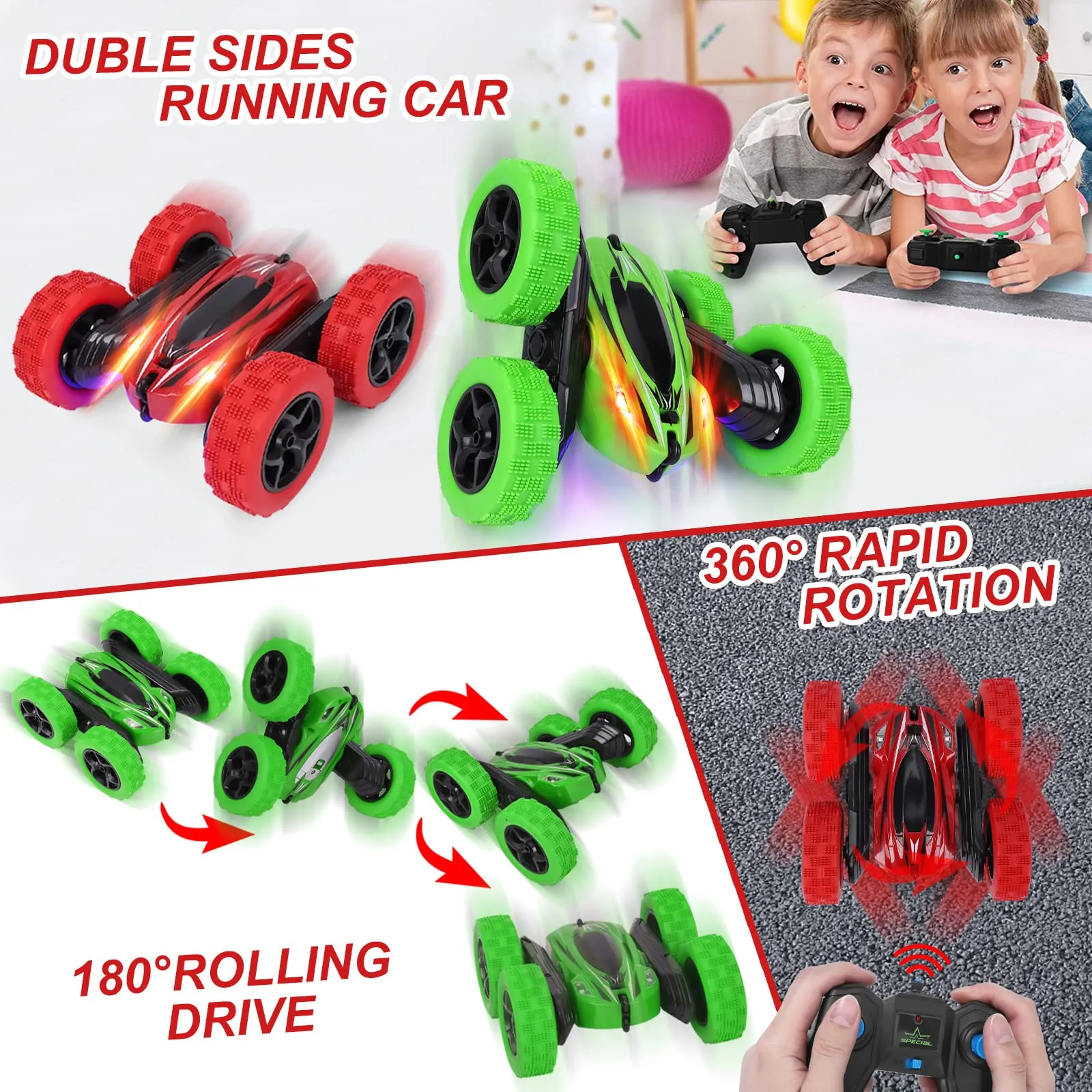 THINKMAX 2Pack RC Stunt Car Watch Gesture Sensor Car Green Red