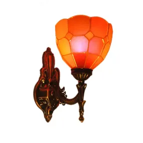 Tiffany Style Dome Stained Glass Sconce Light Fixture - Bedroom Wall Lamp (1-Light, Blue/Gold/Tan)
