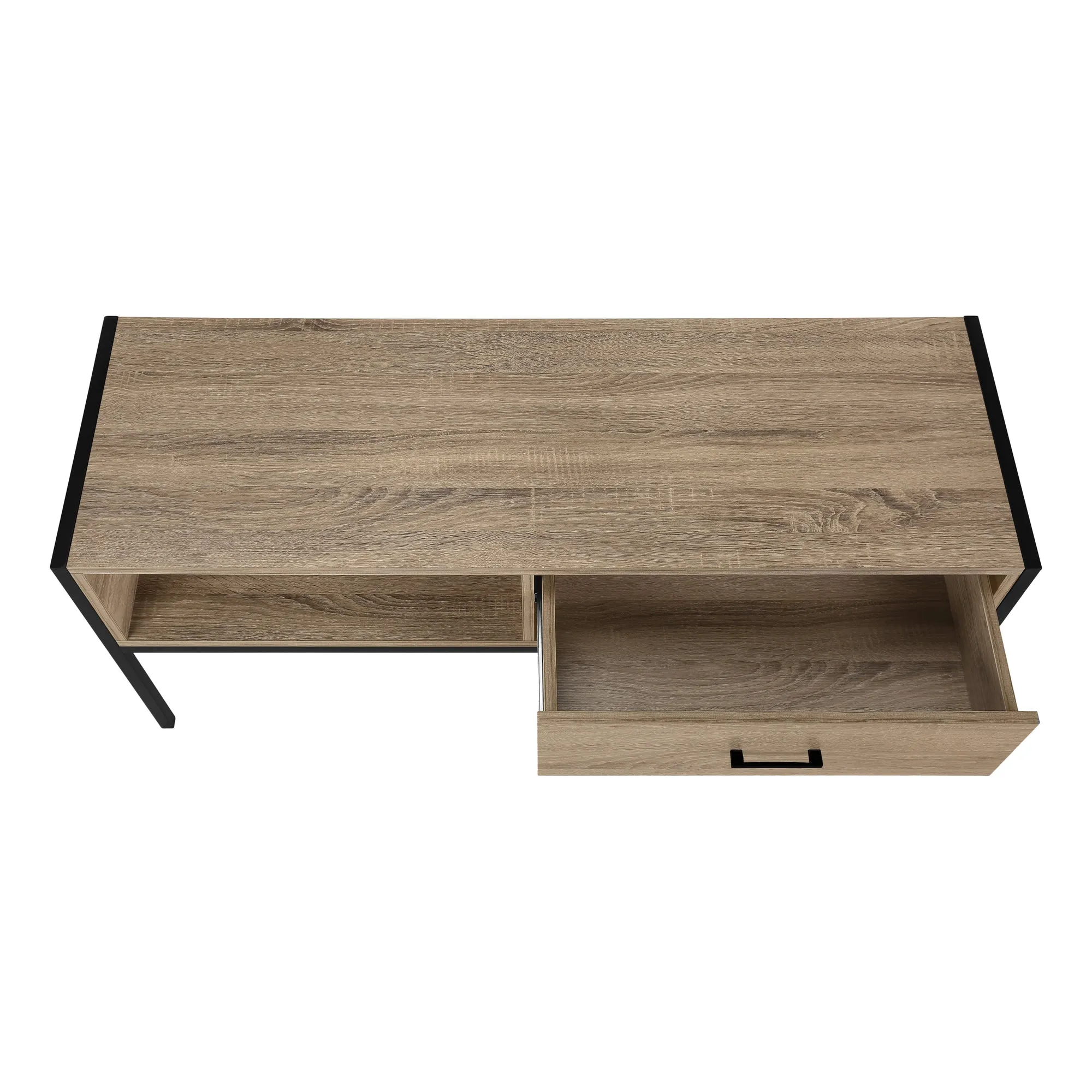 Tv Stand, 48 Inch, Console, Media Entertainment Center, Storage Drawer, Living Room, Bedroom, Brown Laminate, Black Metal, Contemporary, Modern
