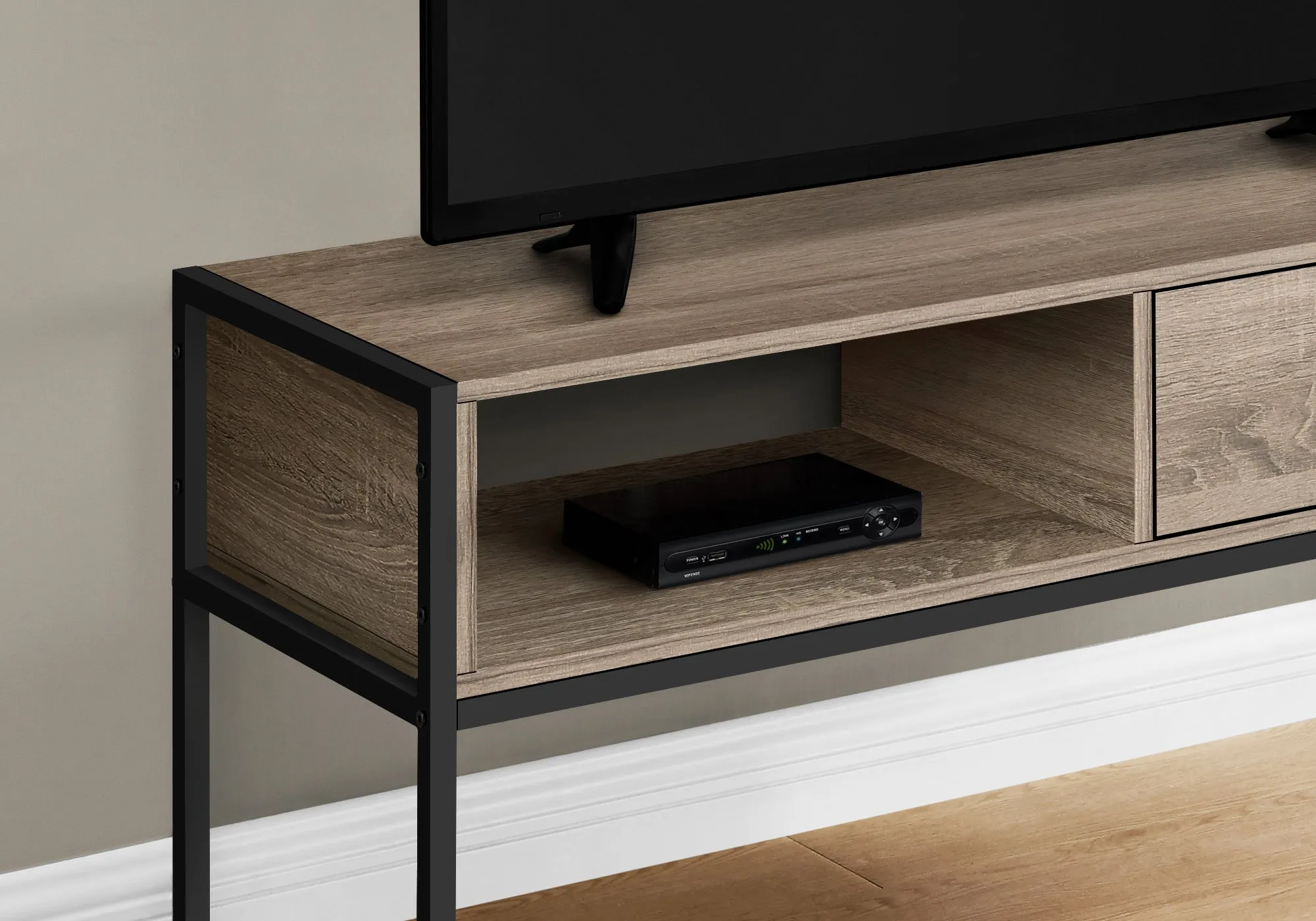 Tv Stand, 48 Inch, Console, Media Entertainment Center, Storage Drawer, Living Room, Bedroom, Brown Laminate, Black Metal, Contemporary, Modern