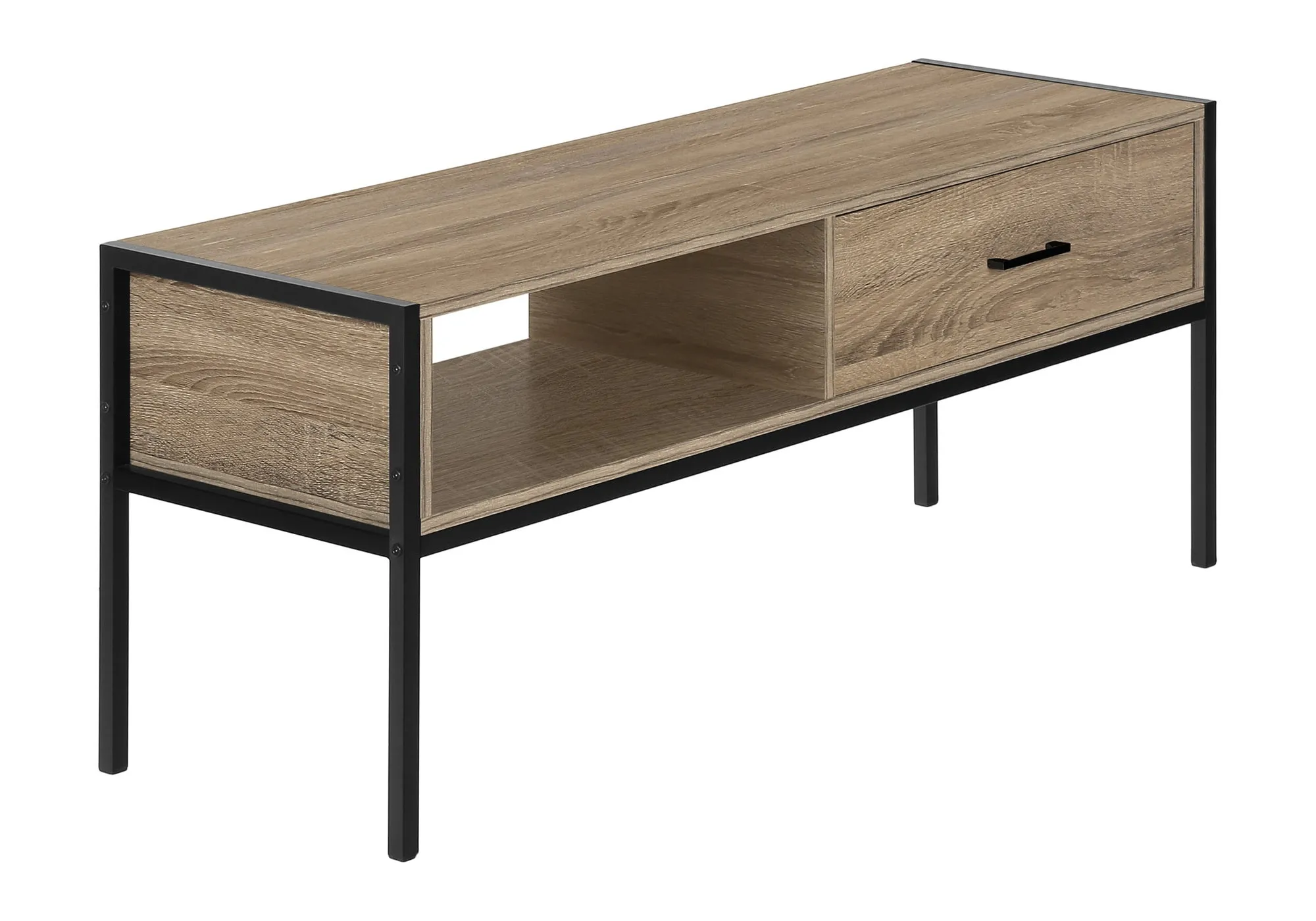 Tv Stand, 48 Inch, Console, Media Entertainment Center, Storage Drawer, Living Room, Bedroom, Brown Laminate, Black Metal, Contemporary, Modern