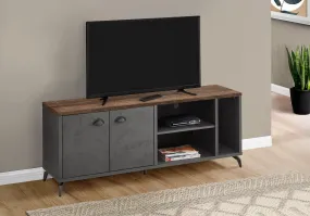 Tv Stand, 60 Inch, Console, Media Entertainment Center, Storage Cabinet, Living Room, Bedroom, Brown And Grey Laminate, Grey Metal, Contemporary, Modern