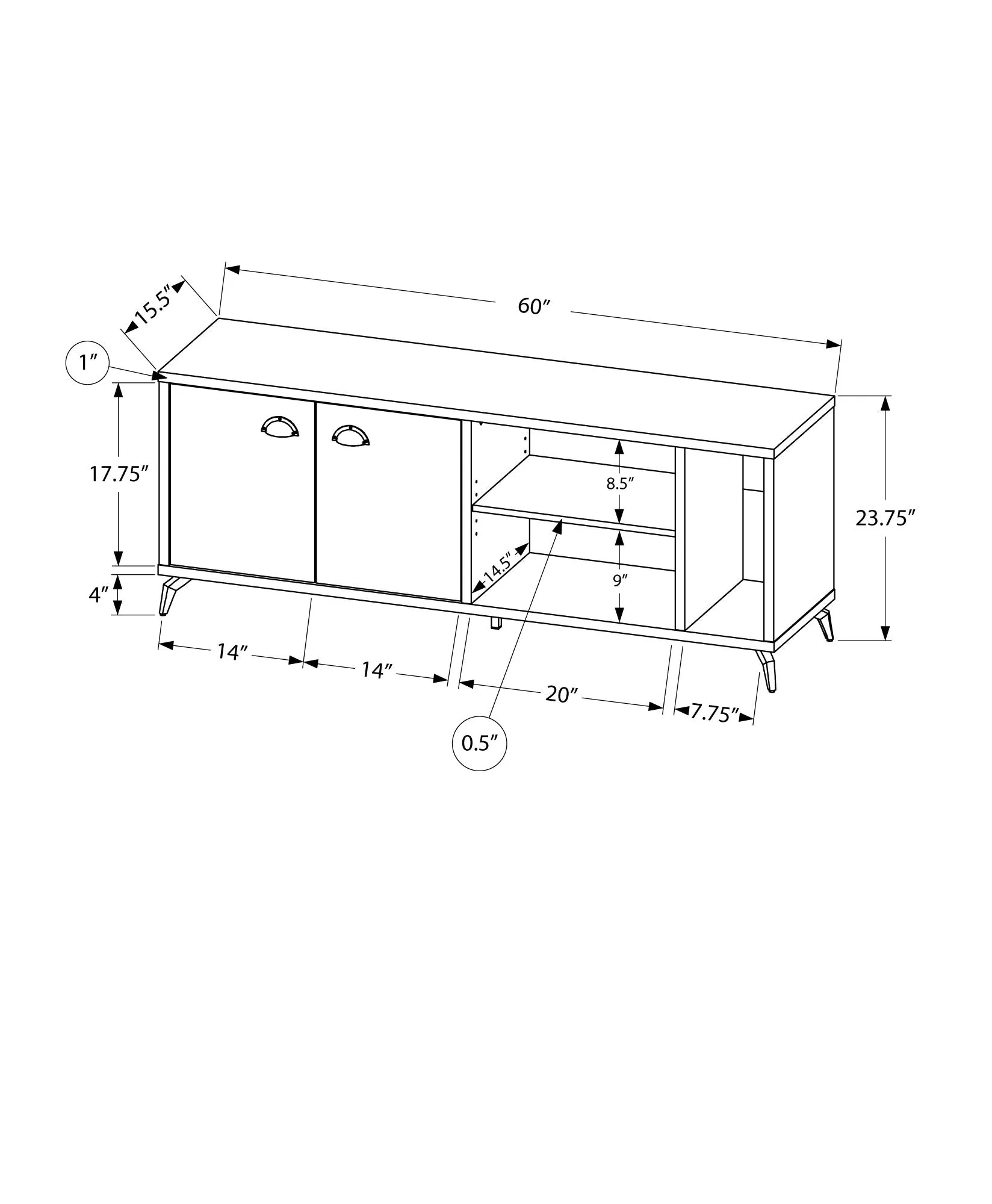 Tv Stand, 60 Inch, Console, Media Entertainment Center, Storage Cabinet, Living Room, Bedroom, Brown And Grey Laminate, Grey Metal, Contemporary, Modern