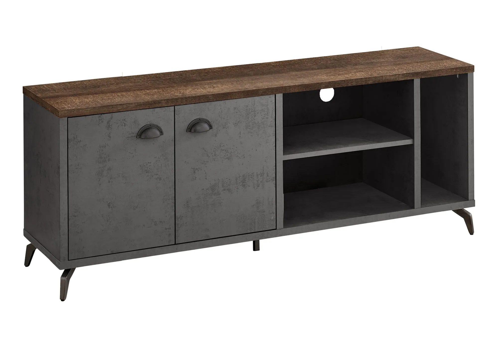 Tv Stand, 60 Inch, Console, Media Entertainment Center, Storage Cabinet, Living Room, Bedroom, Brown And Grey Laminate, Grey Metal, Contemporary, Modern
