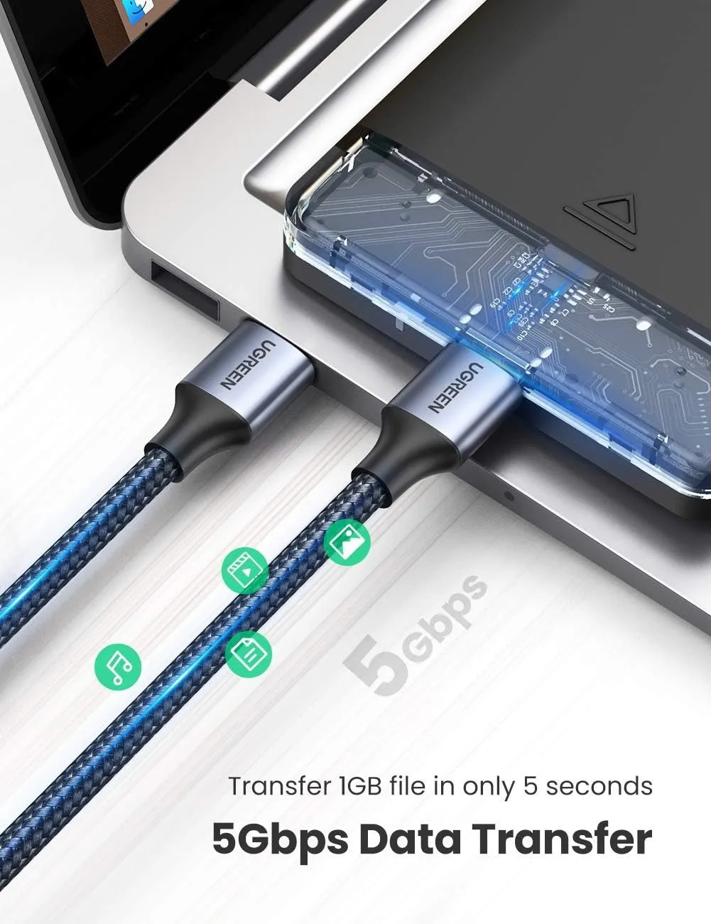 UGREEN USB 3.0 Type A Male to Male SuperSpeed Fast Transfer Data Cable for Hard Drive, DVD Player, PC, Laptop Computer, TV, and Webcam (0.5M / 1M / 2M)