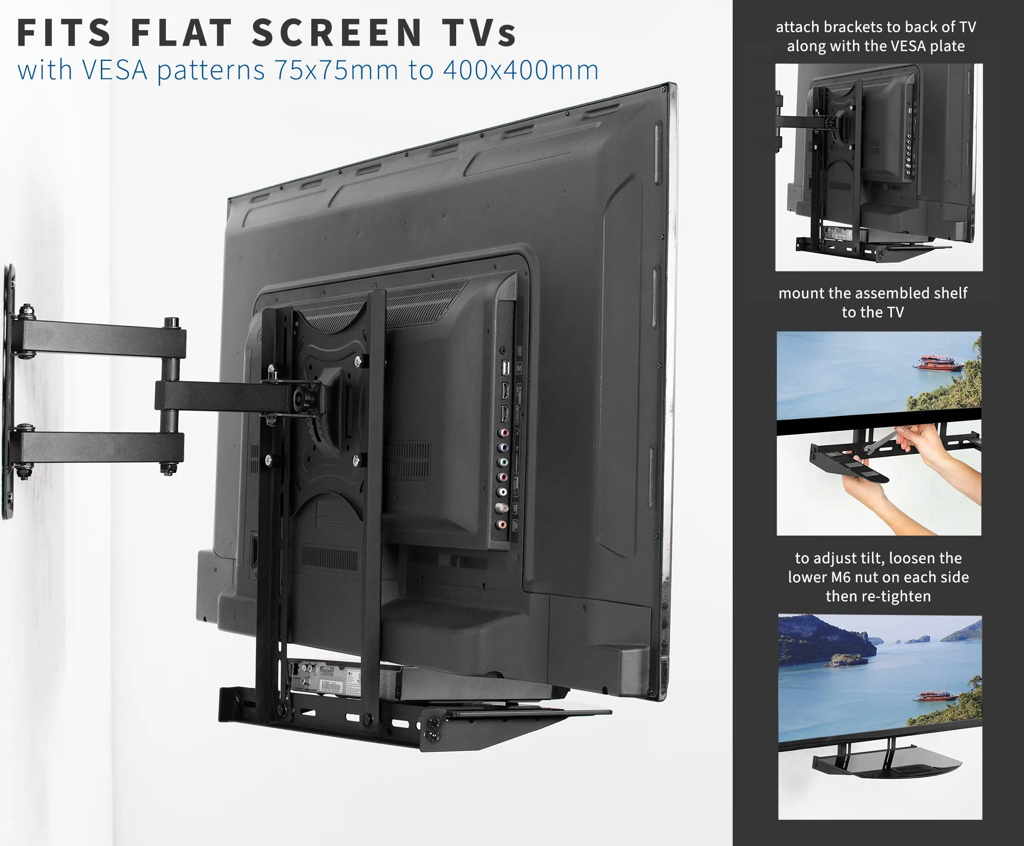 Under/Above TV 18" x 10" Glass VESA Shelf
