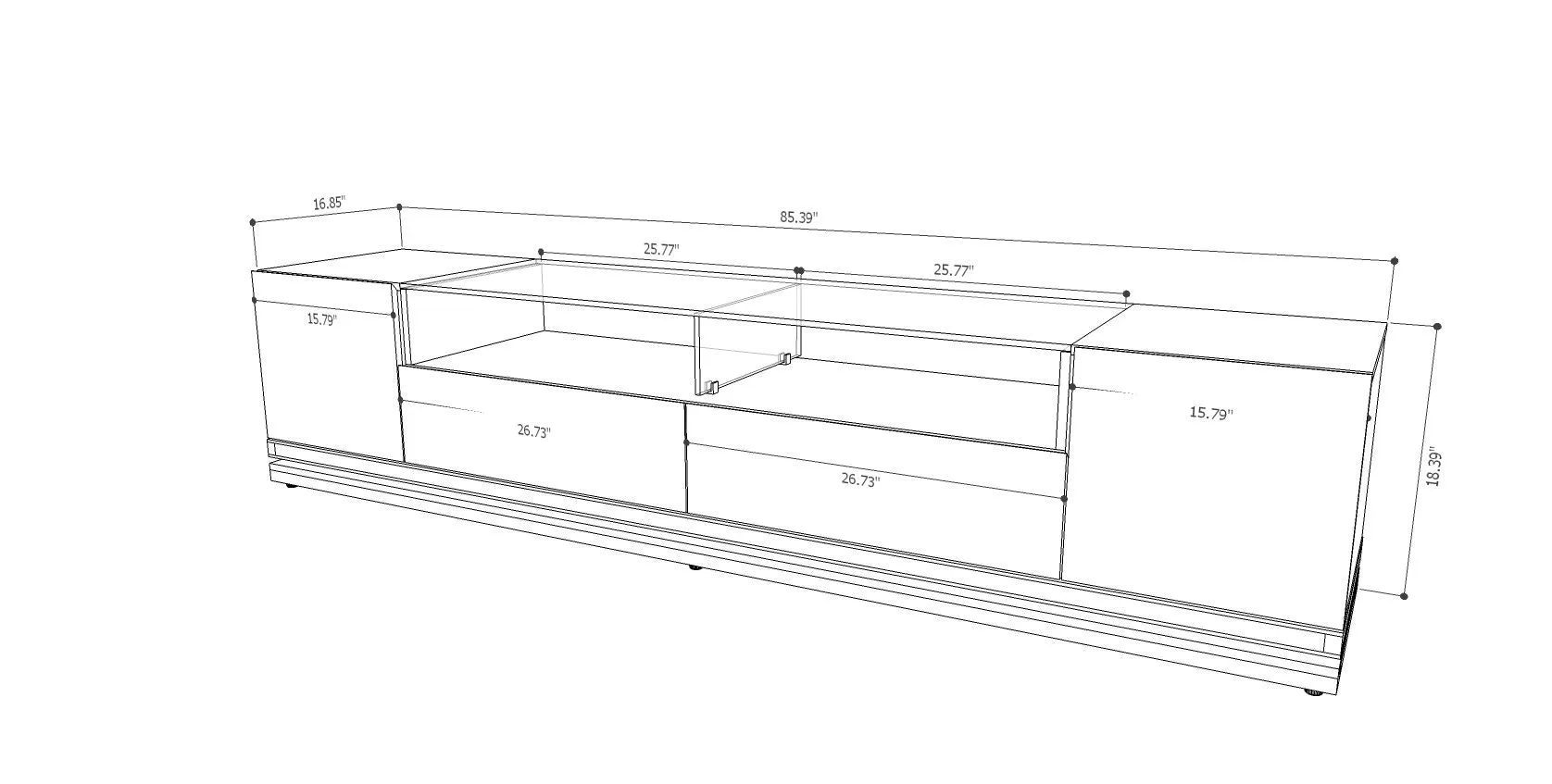 Vanderbilt TV Stand and Cabrini 2.2 Floating Wall TV Panel with LED Lights in Black Gloss and Black Matte