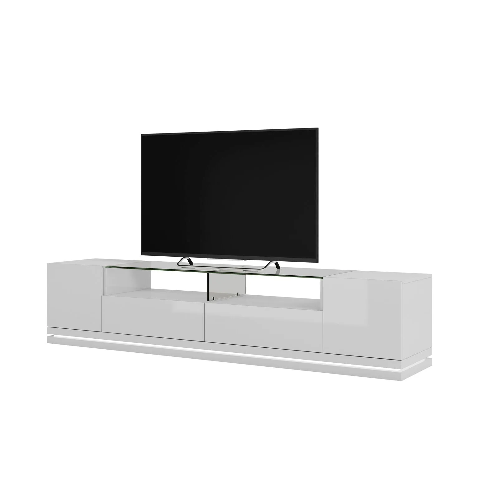 Vanderbilt TV Stand and Cabrini 2.2 Floating Wall TV Panel with LED Lights in White Gloss