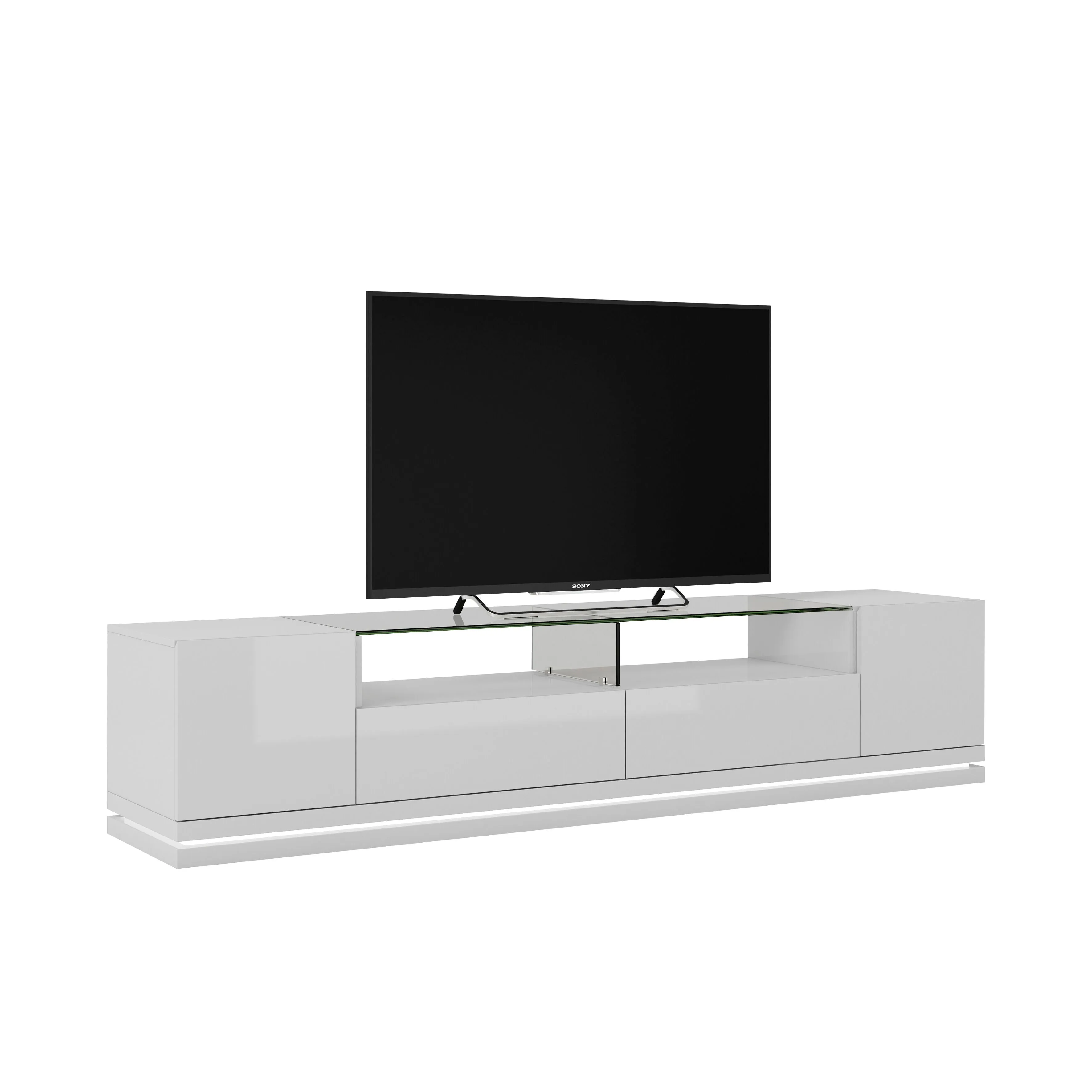 Vanderbilt TV Stand and Cabrini 2.2 Floating Wall TV Panel with LED Lights in White Gloss