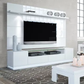 Vanderbilt TV Stand and Cabrini 2.2 Floating Wall TV Panel with LED Lights in White Gloss