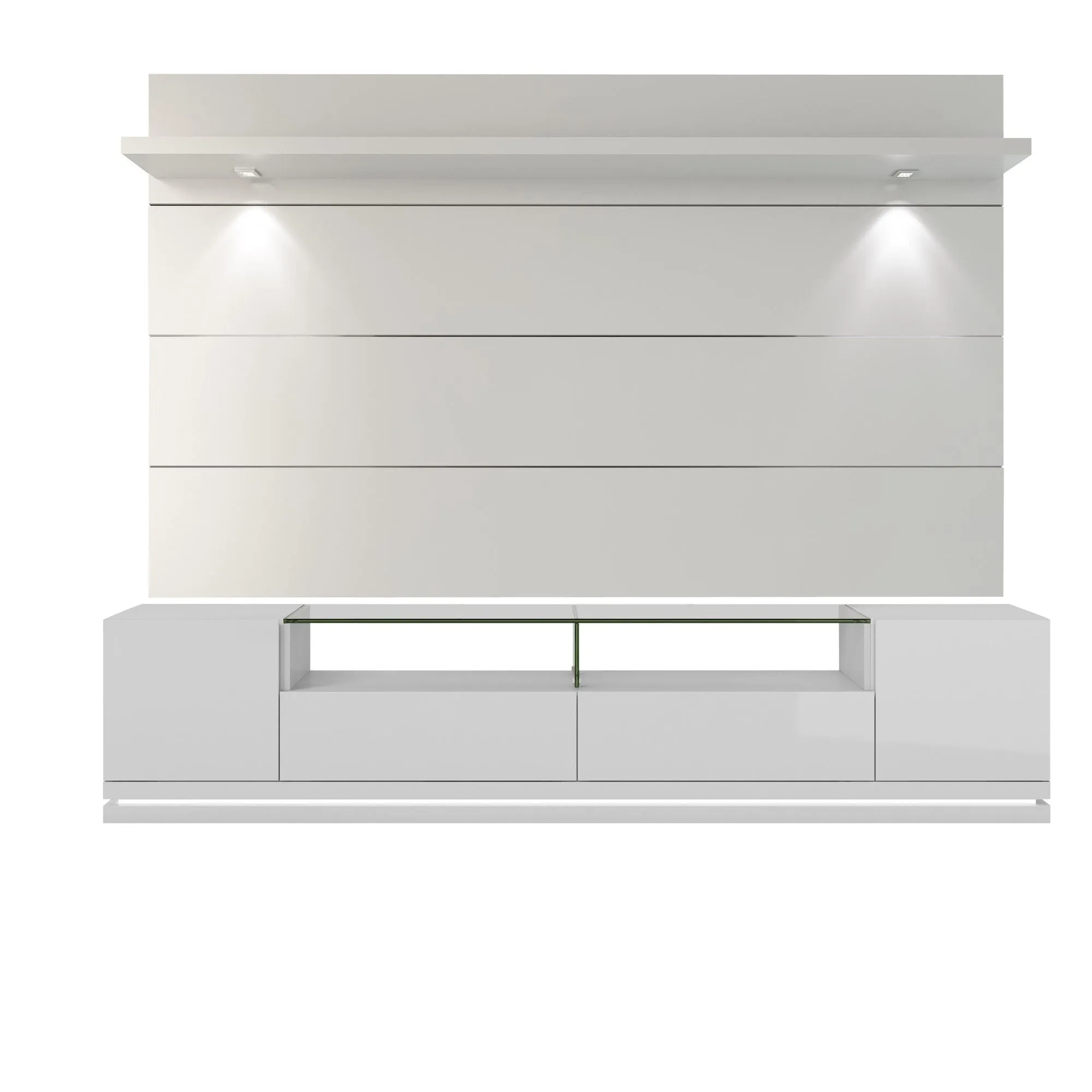 Vanderbilt TV Stand and Cabrini 2.2 Floating Wall TV Panel with LED Lights in White Gloss