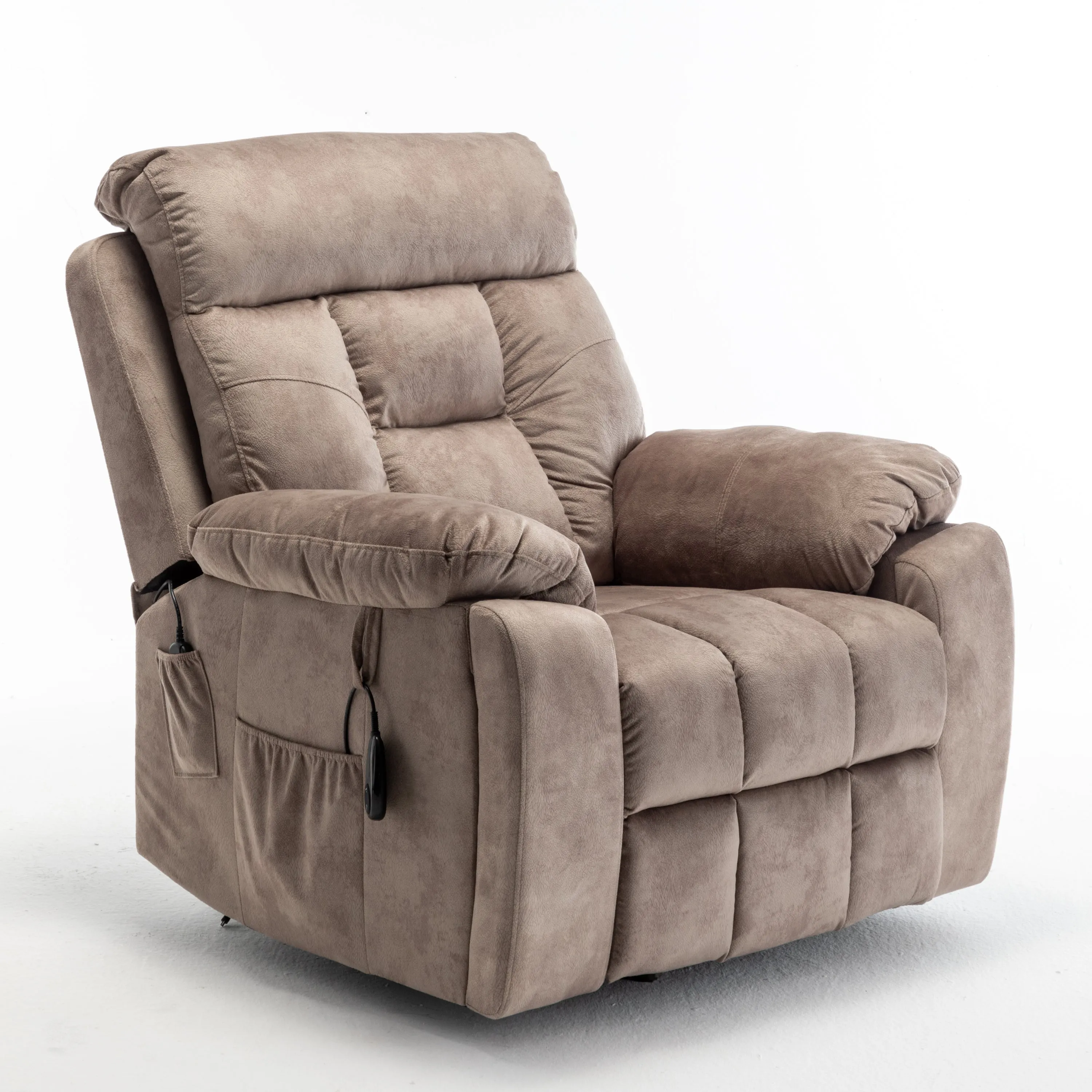 Velvet Power Lift Recliner Heated Zero Gravity Massage Chair with storage pockets - Beige Brown