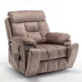 Velvet Power Lift Recliner Heated Zero Gravity Massage Chair with storage pockets - Beige Brown