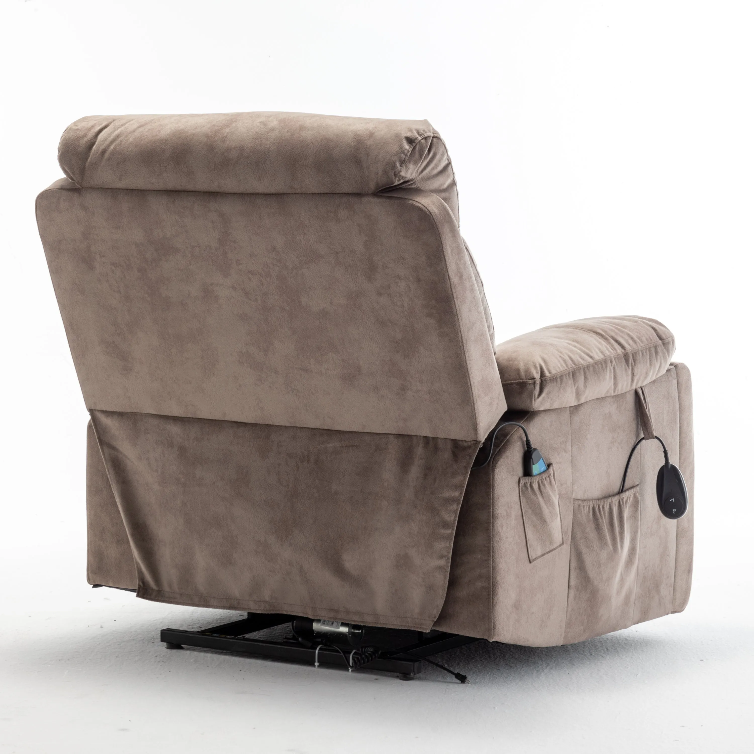 Velvet Power Lift Recliner Heated Zero Gravity Massage Chair with storage pockets - Beige Brown