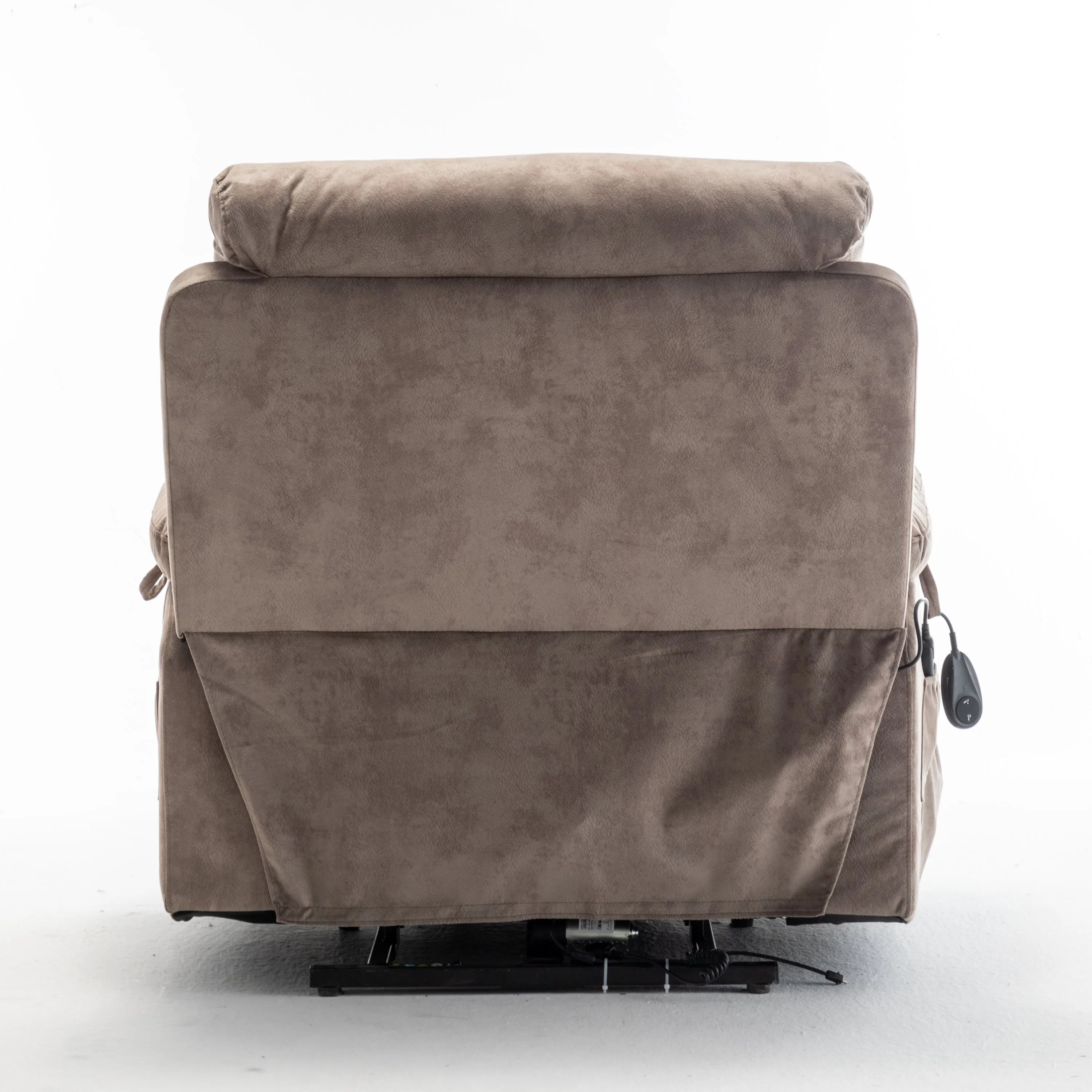 Velvet Power Lift Recliner Heated Zero Gravity Massage Chair with storage pockets - Beige Brown
