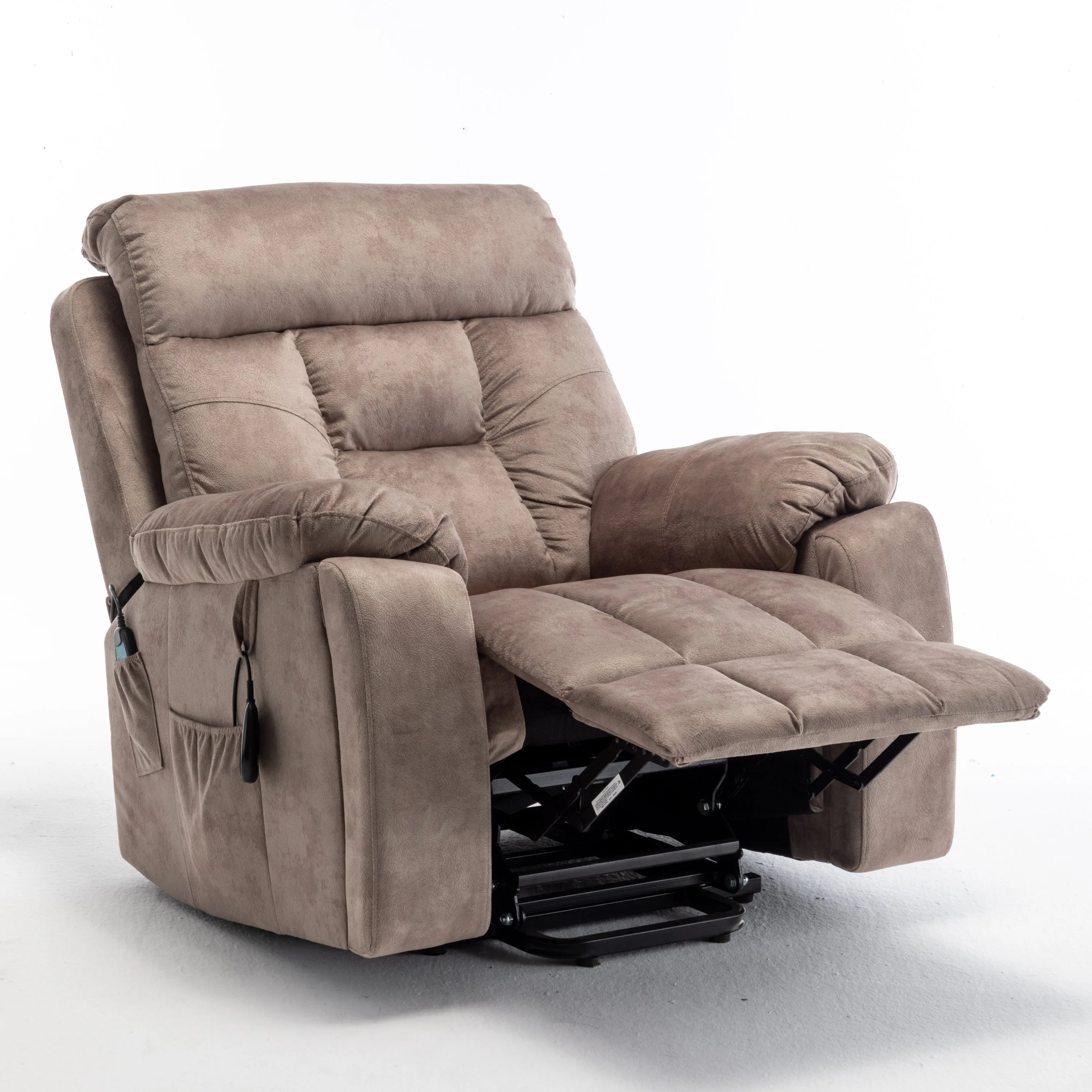 Velvet Power Lift Recliner Heated Zero Gravity Massage Chair with storage pockets - Beige Brown